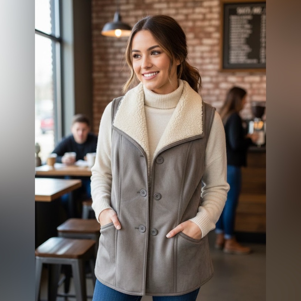 d &‎ Co QVC Sherpa vest size XXS oversized